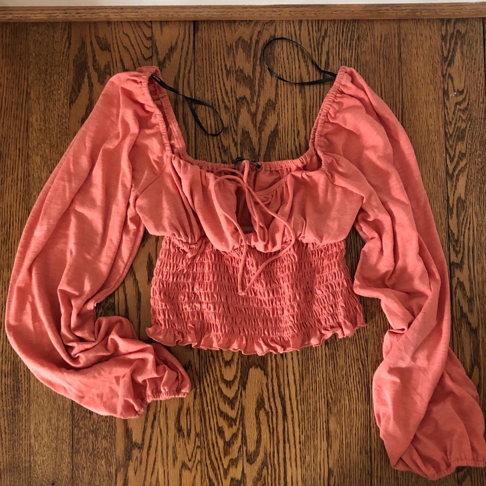 Pink tie front long sleeve top